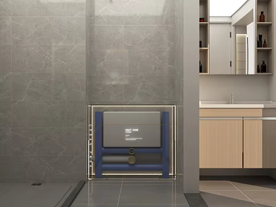 Modern Bathroom Washbasin With Gray Tiled Wall And Wooden Cabinets Mirror 3d model