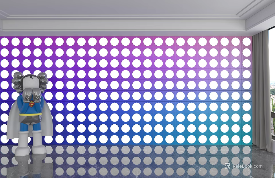 Decorative Background Wall With Purple Blue Gradient Circular Patterns And Silver Figure 3d model 