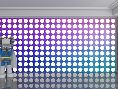 Decorative Background Wall With Purple Blue Gradient Circular Patterns And Silver Figure 3d model