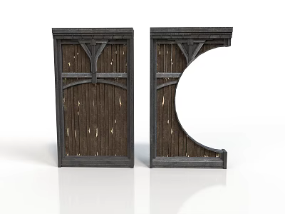 Pair of Wooden Decorative Panels With Rectangular And Semicircular Cutout Design 3d model