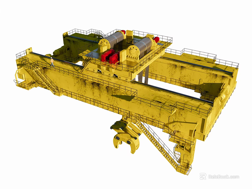 Yellow Heavy Duty Industrial Equipment With Large Wheels Platform And Mechanical Arms 3d model 
