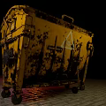 Rusty Public Facility Yellow Trash Bin With Wheels On Brick Ground 3d model