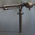 Vintage Machine Gun With Metal Structure Wooden Stock And Mount Stand Exhibition