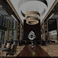Luxurious Hotel Lobby With Elegant Chandeliers Chinese Lattice Windows Comfortable Seating Areas And Natural Light