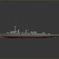 3D Warship Model with Gray Upper Hull Red Bottom Turrets Chimneys and Deck Details