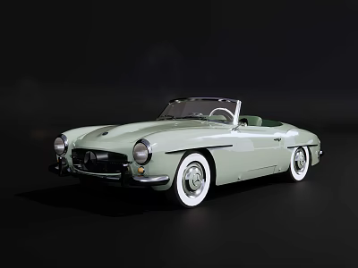 Classic Light Green Open Top Convertible Car With White Wheels And Sleek Design 3d model