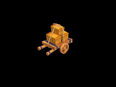 Wooden Cart With Stacked Wooden Crates Tied Securely With Ropes And Wooden Wheels 3d model