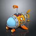 Yellow Underwater Submarine With Blue Transparent Cockpit Orange Periscope Fins And Thrusters