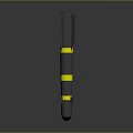 Detailed Missile Weapon with Black Body Yellow Stripes and Rear Fins in 3D Render