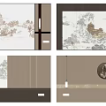 Chinese Style Background Wall With Traditional Landscape Painting And Decorative Elements