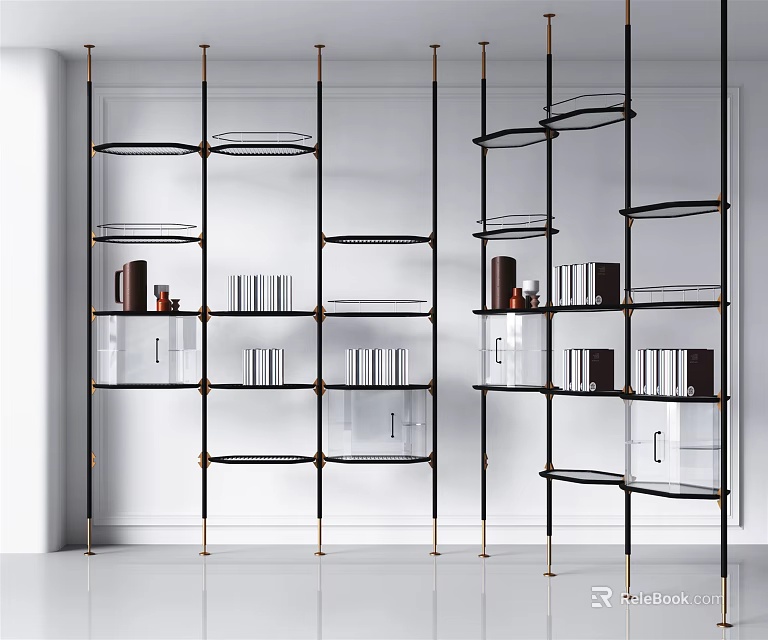 Modern Decorative Shelf Unit With Metal Frame And Glass Storage Shelves 3d model 