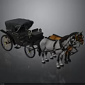 Vintage Horse Drawn Carriage with White and Brown Horses Black Top Classic Wheels