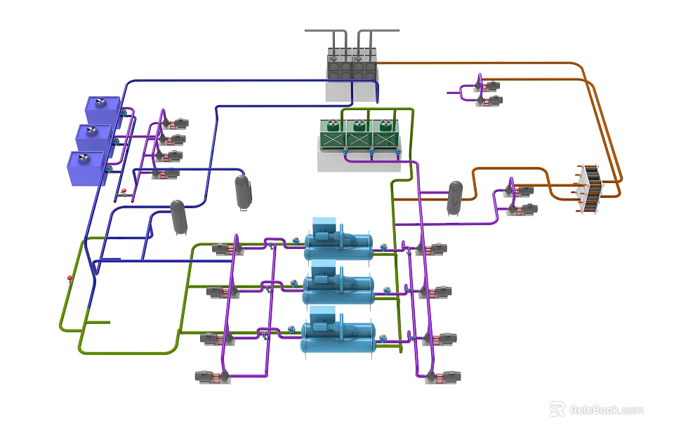 Electrical System Wiring Layout With Color Coded Cables And Control Components 3d model 