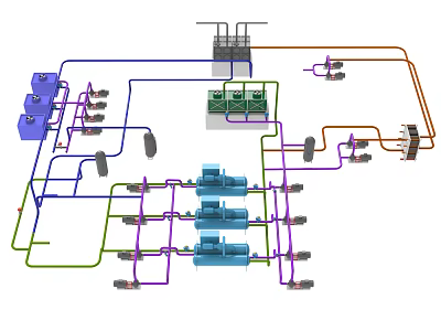 Electrical System Wiring Layout With Color Coded Cables And Control Components 3d model