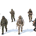 Group Of Military Men In Camouflage Uniforms Carrying Weapons Walking Together