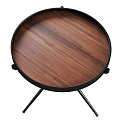 Modern Round Desk With Wooden Top And Black Metal Tripod Frame