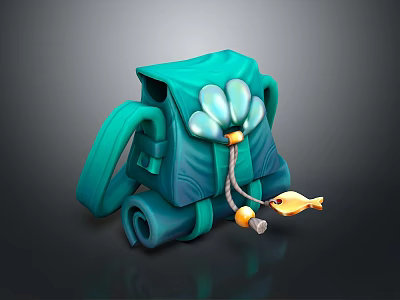 Turquoise Stylish Backpack with Flower Shaped Charm and Modern Design 3d model