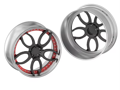 Modern Car Tires With Silver Alloy Rims Black Spokes And Red Accents 3d model