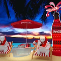 Coca-Cola Themed Beach Scene With Polar Bear Dolls Beach Chairs And Neon Bottle
