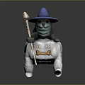Game Movie Character With Green Body Blue Wizard Hat Riding White Animal Holding Skull Staff