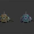 Two Futuristic Sci Fi Weapons With Complex Structure And Glowing Components