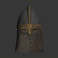 Ancient Metallic Helmet With Decorative Silver And Gold Patterns Chainmail Neck Guard Design 3d model
