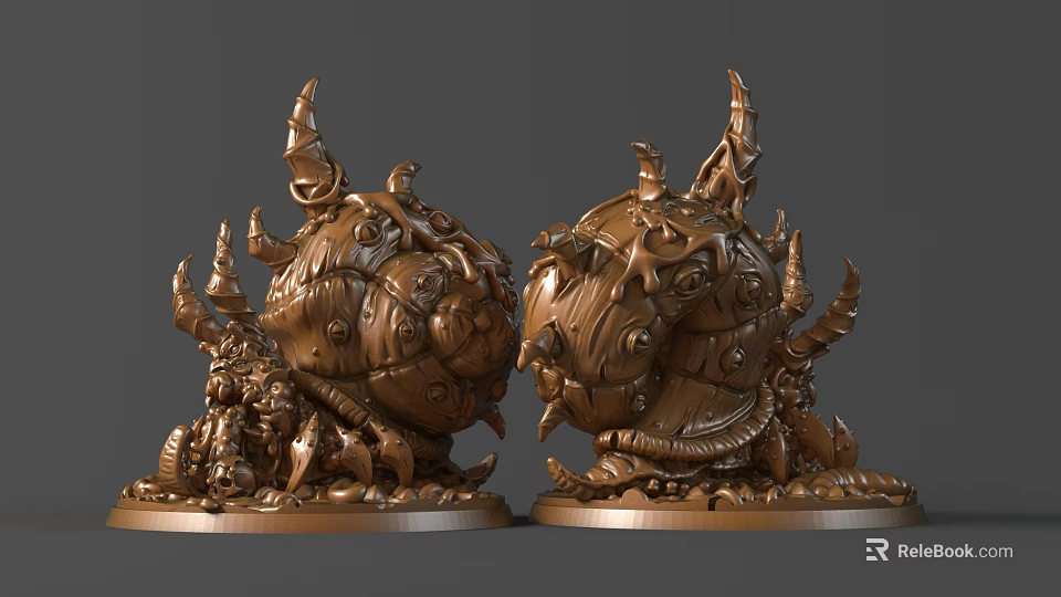 Intricate Bronze Mythical Creature Sculptures Carved With Detailed Horns And Textures 3d model 
