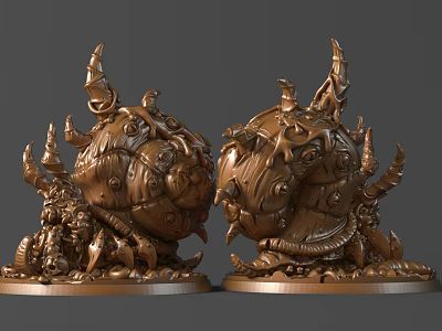 Intricate Bronze Mythical Creature Sculptures Carved With Detailed Horns And Textures 3d model