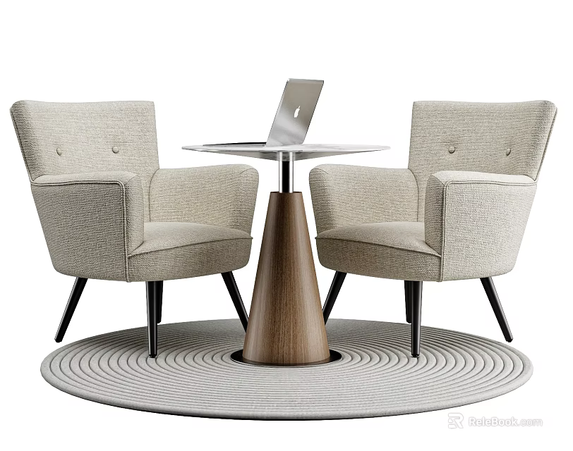 Modern Upholstered Table and Chair Set With Round Wooden Base and Light Toned Design Elements 3d model 