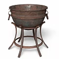Rustic Cast Iron Kitchen Pot With Handles On Metal Stand 3d model