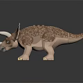 Detailed Metallic Triceratops Dinosaur Model With Armored Body Shiny Texture And Standing Posture