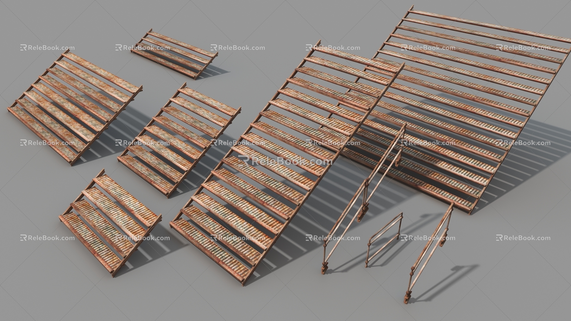 Iron Stairs Rust Stairs Iron Fence Rusty Fence Railing 3d model