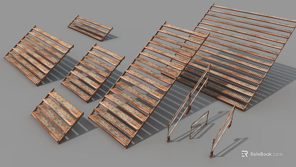 Industrial Equipment Metal Storage Rack Components With Structural Supports And Parts 3d model 
