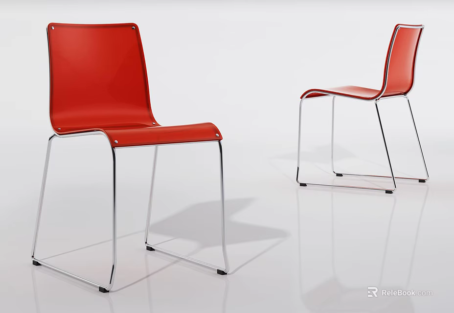 Modern Red Office Chair With Leather Seat And Metal Frame Design Showcased In Different Angles 3d model 