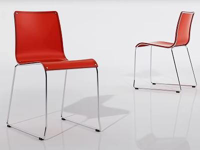 Modern Red Office Chair With Leather Seat And Metal Frame Design Showcased In Different Angles 3d model