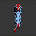 Unique Red and Blue Gun Weapon with Artistic 3D Rendered Design and Streamlined Shape