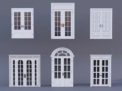 Various Double Doors Design Styles with Glass Panels and White Frames 3d model