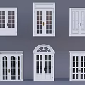 Various Double Doors Design Styles with Glass Panels and White Frames 3d model