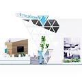 77 Elektronika Modern Exhibition Booth With White Blue Design Sofa Tables Chairs And Plants