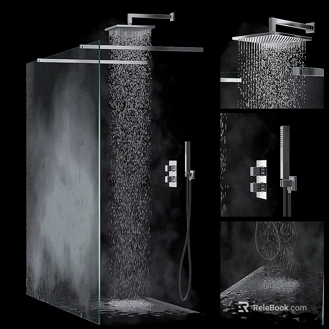 Modern Rainfall Shower Head With Handheld Sprayer And Powerful Water Flow Design 3d model 