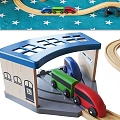 Square Kids Play Rug With Toy Train Tracks City Roads And Wooden Accessories