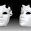 Two White Decorative Masks With Intricate Patterns And Elegant Facial Features