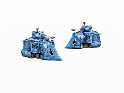 Blue Sci Fi Mechanical Vehicles With Turrets And Wheel Structures 3d model