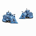 Blue Sci Fi Mechanical Vehicles With Turrets And Wheel Structures