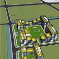 Modern Multi Story Industrial Factory Building With Glass Curtain Walls And Green Courtyard Lawn