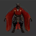 Man With Wolf Head In Red Kimono And Armor Belt Standing On White Background