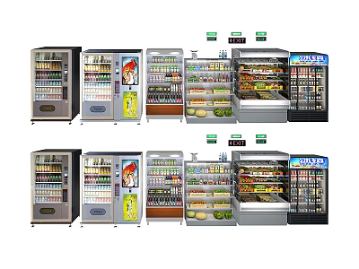 Commercial Vending Machines For Beverage Snack Food Fresh Produce Modern Design Automatic Dispensing 3d model