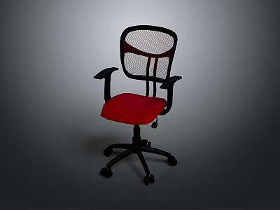 Modern Office Chair Featuring Black Frame Red Seat Cushion Mesh Backrest And Armrests With Wheels 3d model