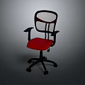 Modern Office Chair Featuring Black Frame Red Seat Cushion Mesh Backrest And Armrests With Wheels
