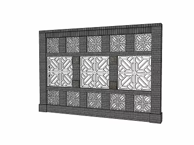 Dark Brick Feature Wall Design With Intricate White Geometric Patterns 3d model